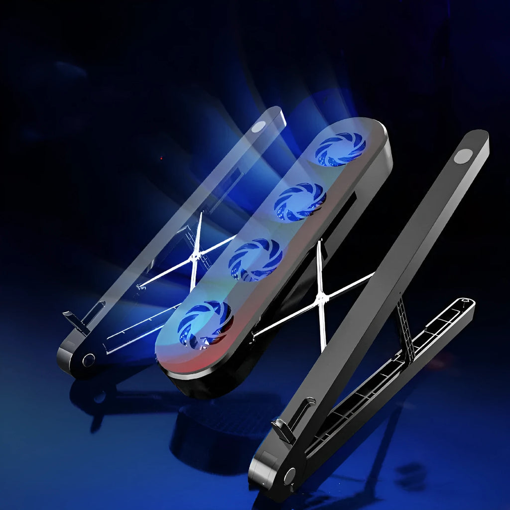 Folding notebook computer bracket cooling fan in black with 7 gear height adjustment and USB cable