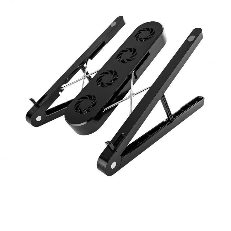 Folding notebook computer bracket cooling fan in black with 7 gear height adjustment and USB cable