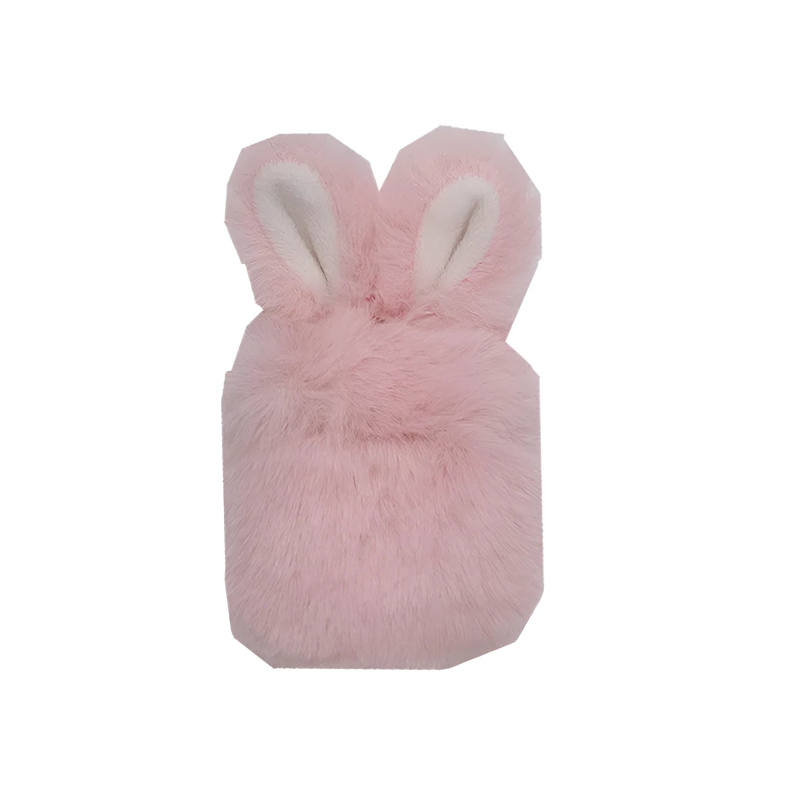 Soft pink silicone AirPod case with rabbit ears design on a grey background.
