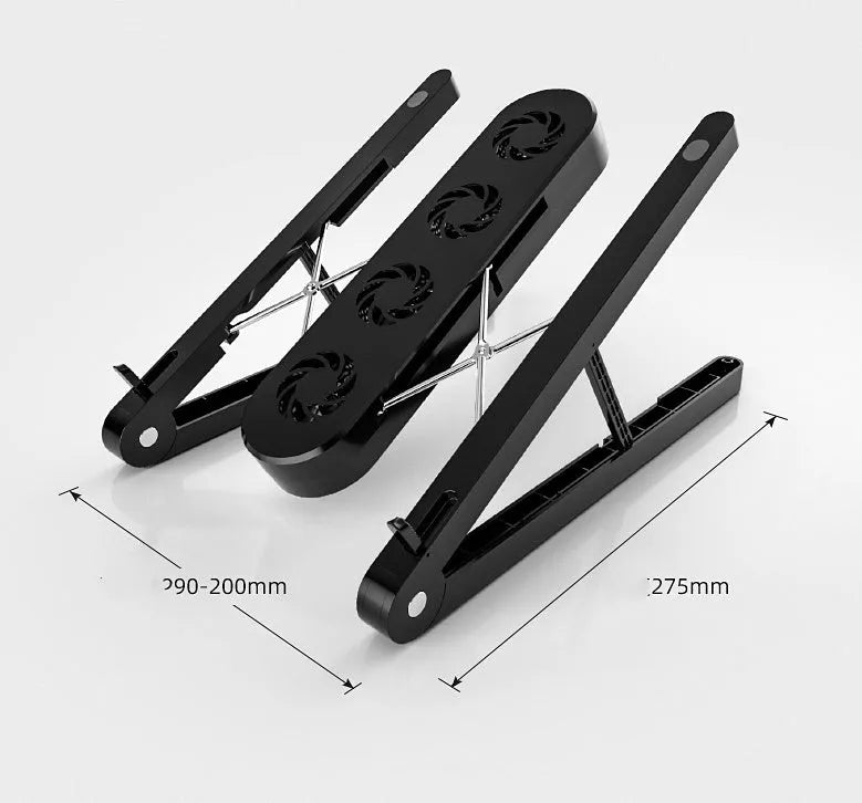Folding notebook computer bracket cooling fan in black with 7 gear height adjustment and USB cable
