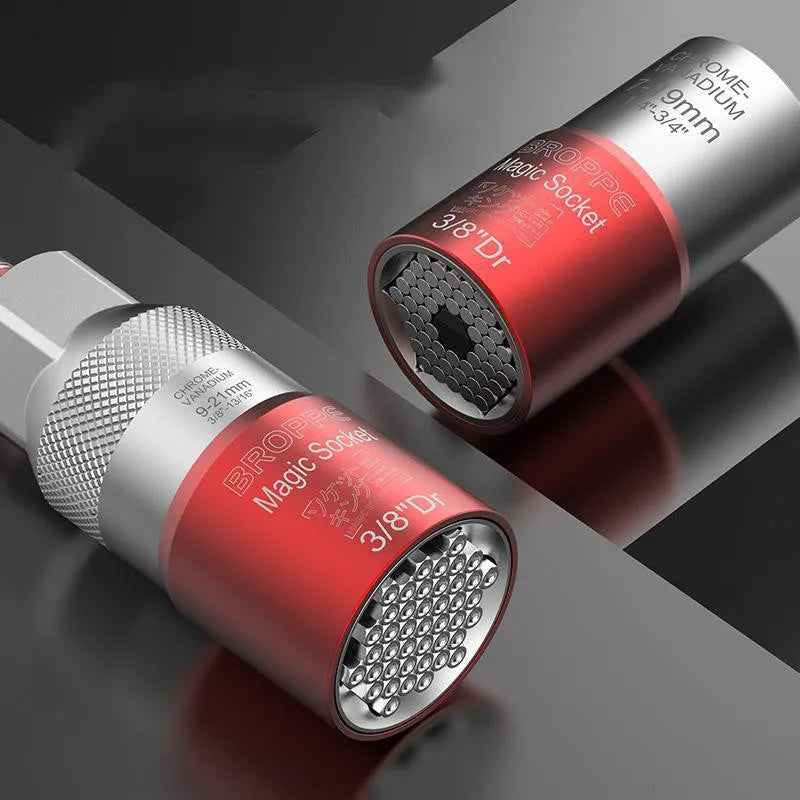 Red metric socket set with 7-19mm and 9-21mm sleeves and electric screw adapter