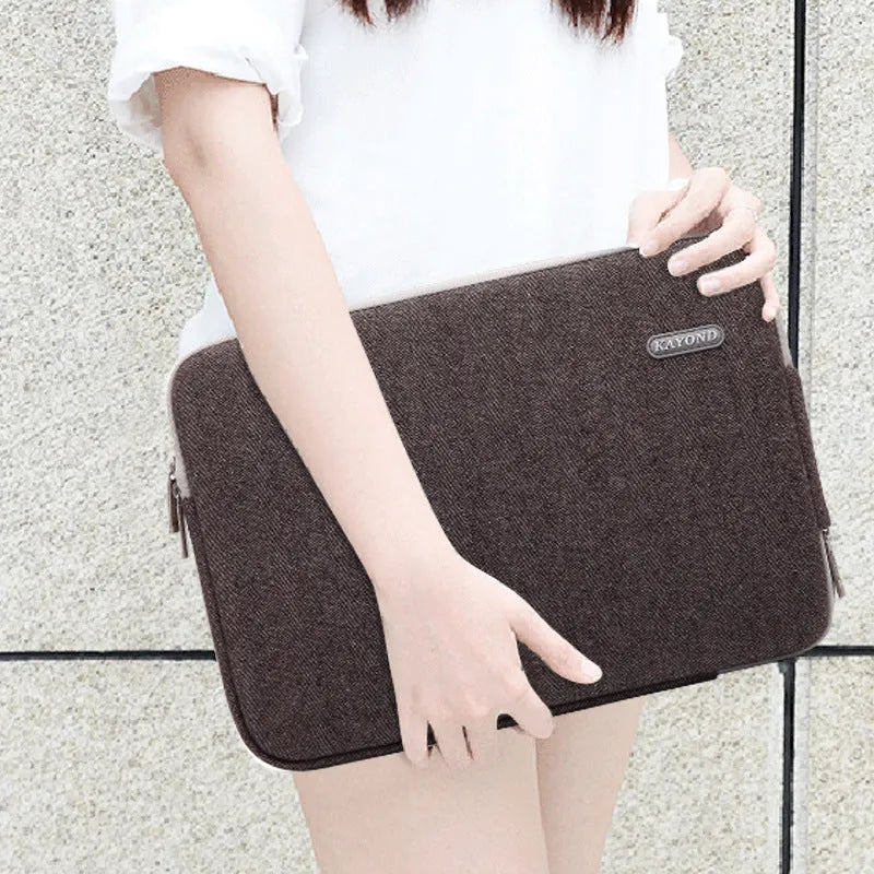 Kayond cotton herringbone liner bag for laptops 11 to 17 inch zip closure in khaki colour