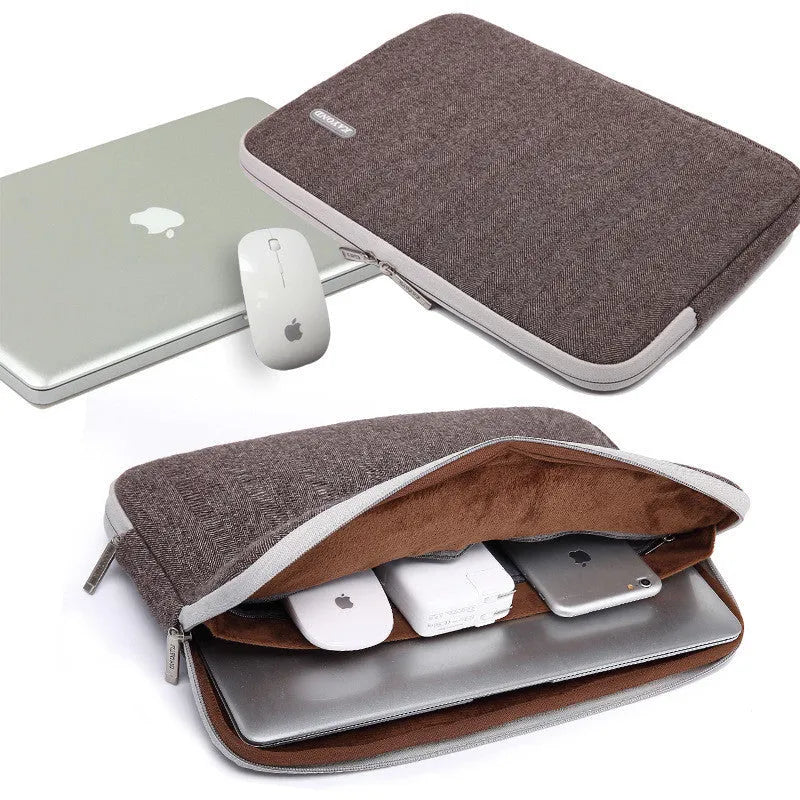 Kayond cotton herringbone liner bag for laptops 11 to 17 inch zip closure in khaki colour