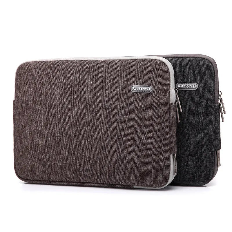 Kayond cotton herringbone liner bag for laptops 11 to 17 inch zip closure in khaki colour