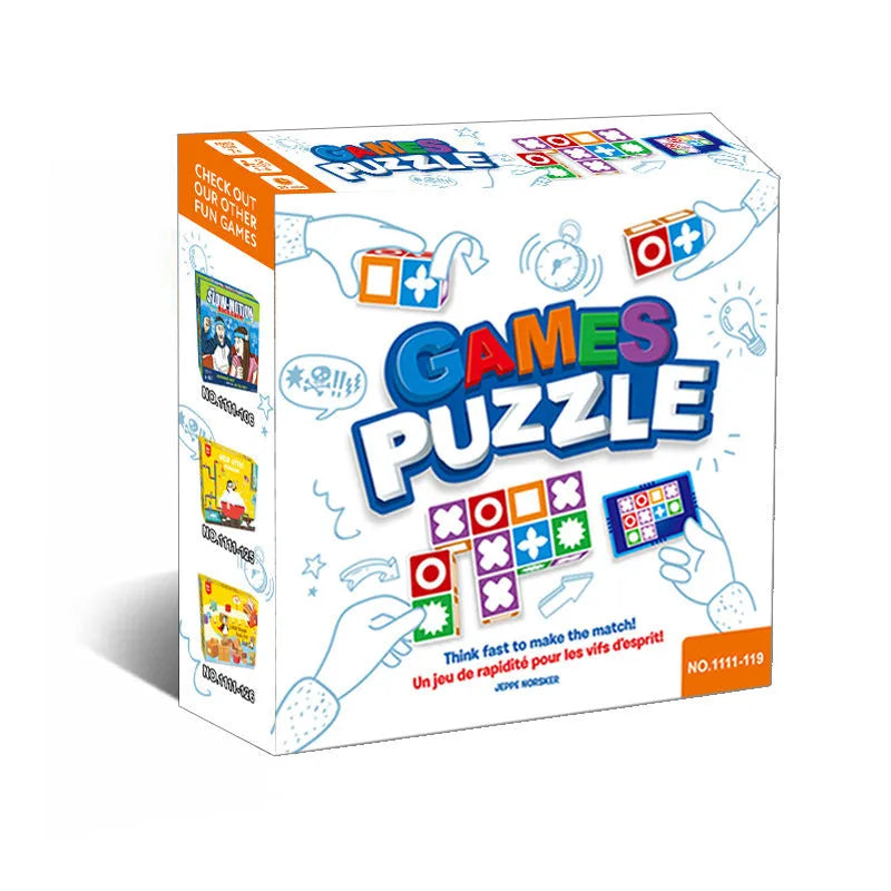 Matching Master board game with colourful ABS blocks and pattern cards in a colour box