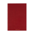 Simple retro A5 notebook with red imitation leather cover, bronzing detail, and dot matrix pages
