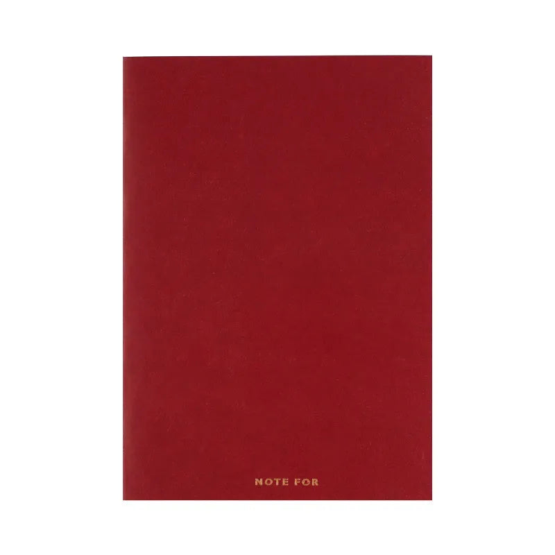 Simple retro A5 notebook with red imitation leather cover, bronzing detail, and dot matrix pages