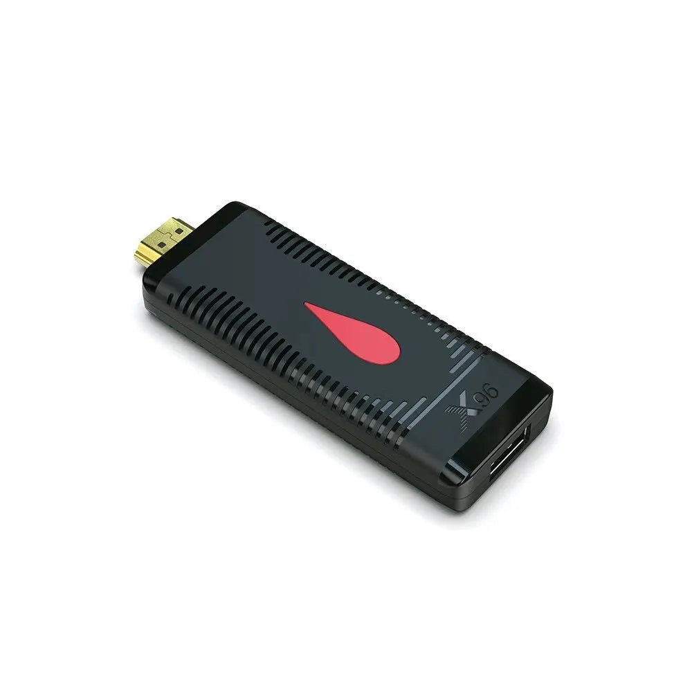 Smart Network TV set-top box stick with remote control and HDMI cable for WiFi screen mirroring.
