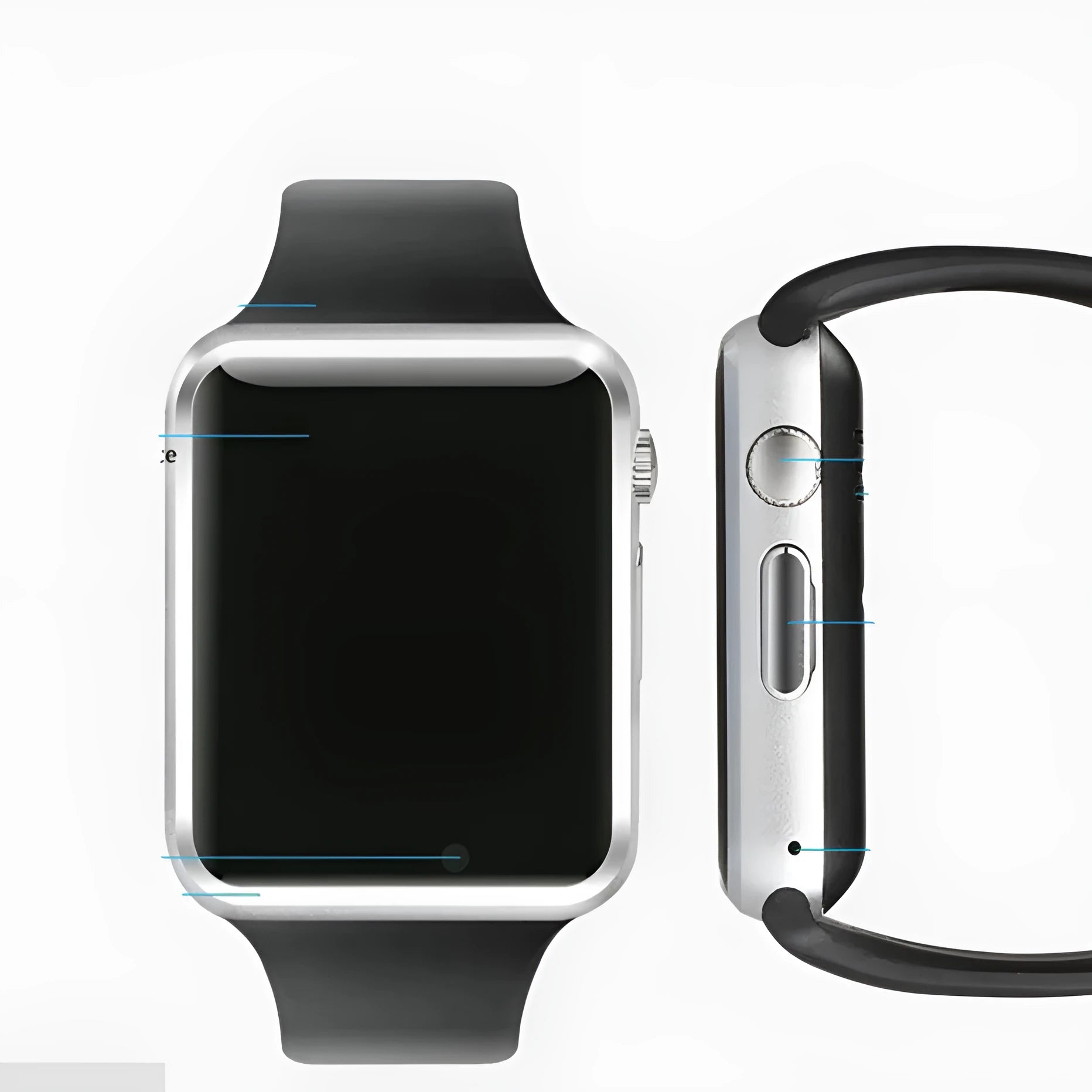 A1 Android smartwatch in various colours featuring a 1.54-inch screen, GSM SIM slot, and camera.