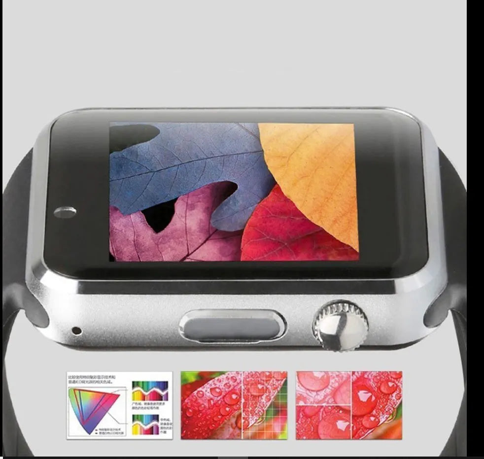 A1 Android smartwatch in various colours featuring a 1.54-inch screen, GSM SIM slot, and camera.