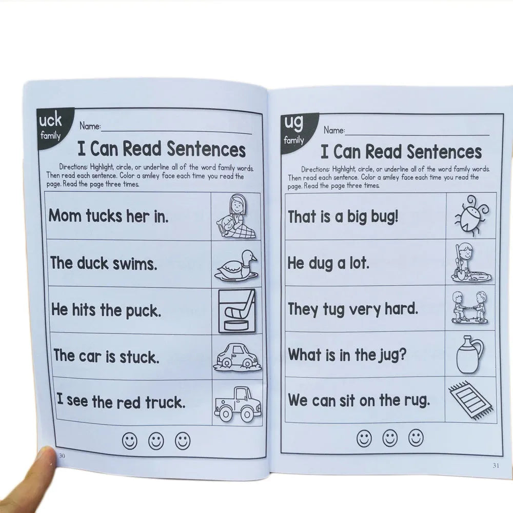 Children's phonics reading worksheet 21cm by 14cm for ages 6 plus