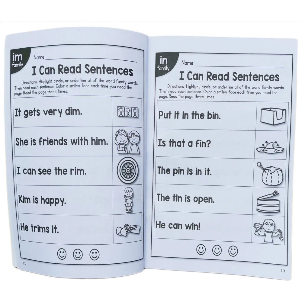 Children's phonics reading worksheet 21cm by 14cm for ages 6 plus
