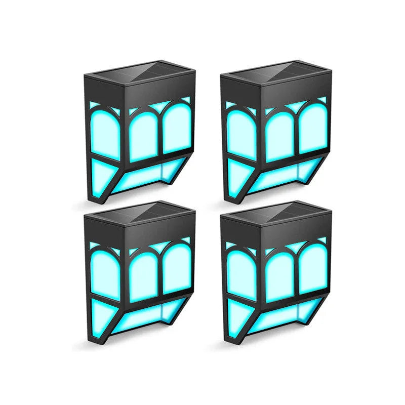 Solar-powered outdoor wall lamp with IP67 waterproof rating and multiple colour lighting options