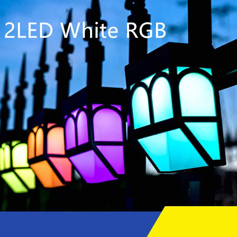 Solar-powered outdoor wall lamp with IP67 waterproof rating and multiple colour lighting options