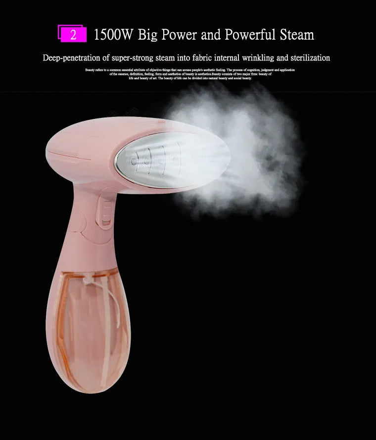 Sokany pink handheld steam ironing brush with 1500W power and EU plug for smoothing clothes