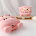 Cartoon pink pig silicone flip case for Apple AirPods with matching hook accessory