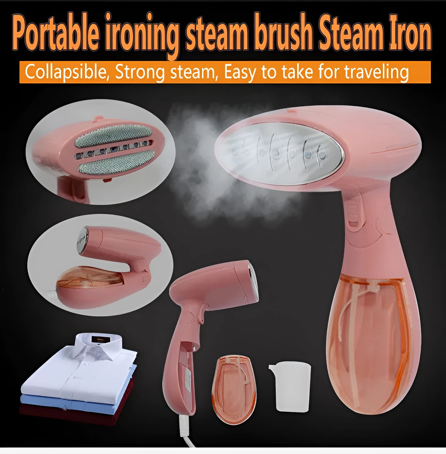 Sokany pink handheld steam ironing brush with 1500W power and EU plug for smoothing clothes
