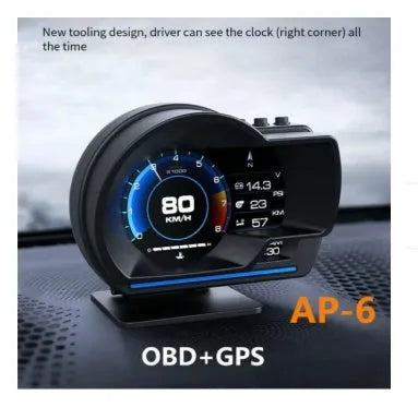 High-definition GPS head-up display with carbon fibre finish showing speed and water temperature data