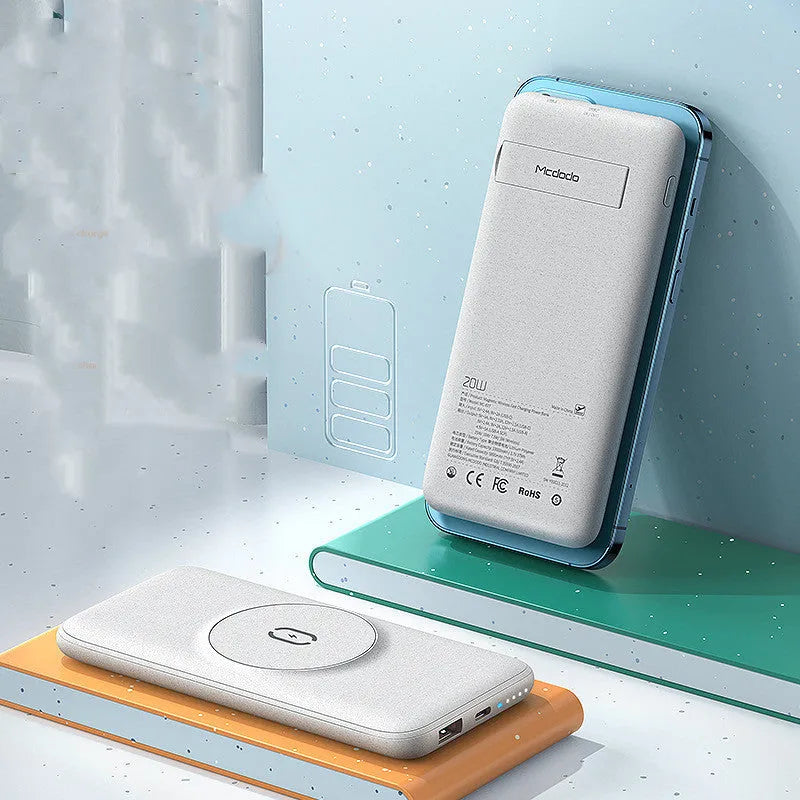 Mint green magnetic wireless charging power bank showing dimensions and MagSafe compatibility