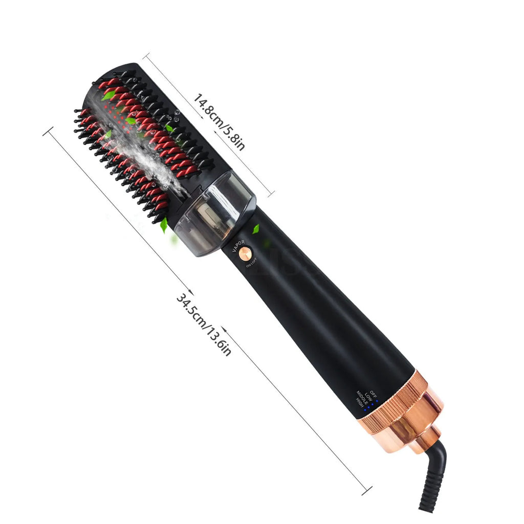 Black and pink hot air styling comb with anion spray function and tourmaline ceramic heating