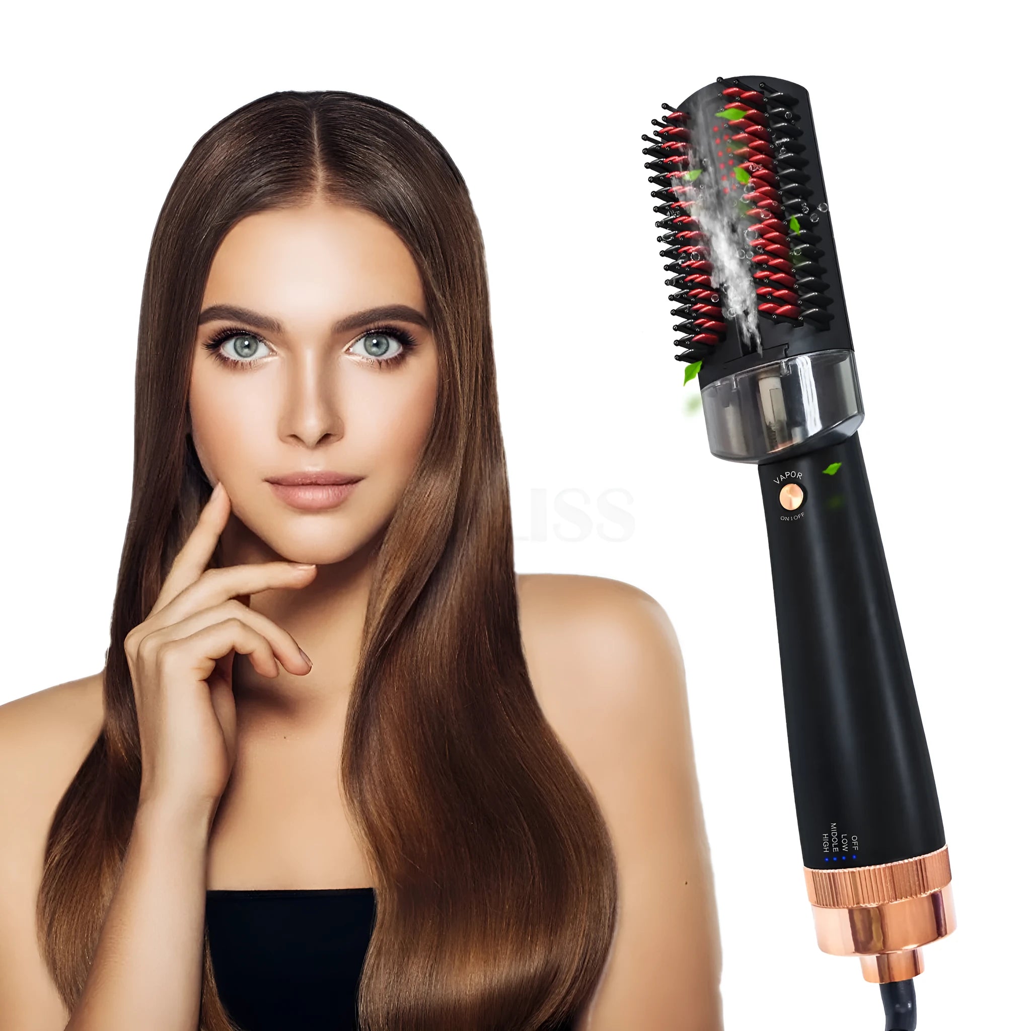 Black and pink hot air styling comb with anion spray function and tourmaline ceramic heating