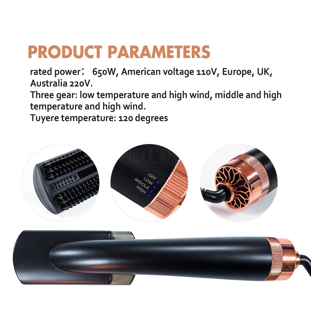 Black and pink hot air styling comb with anion spray function and tourmaline ceramic heating