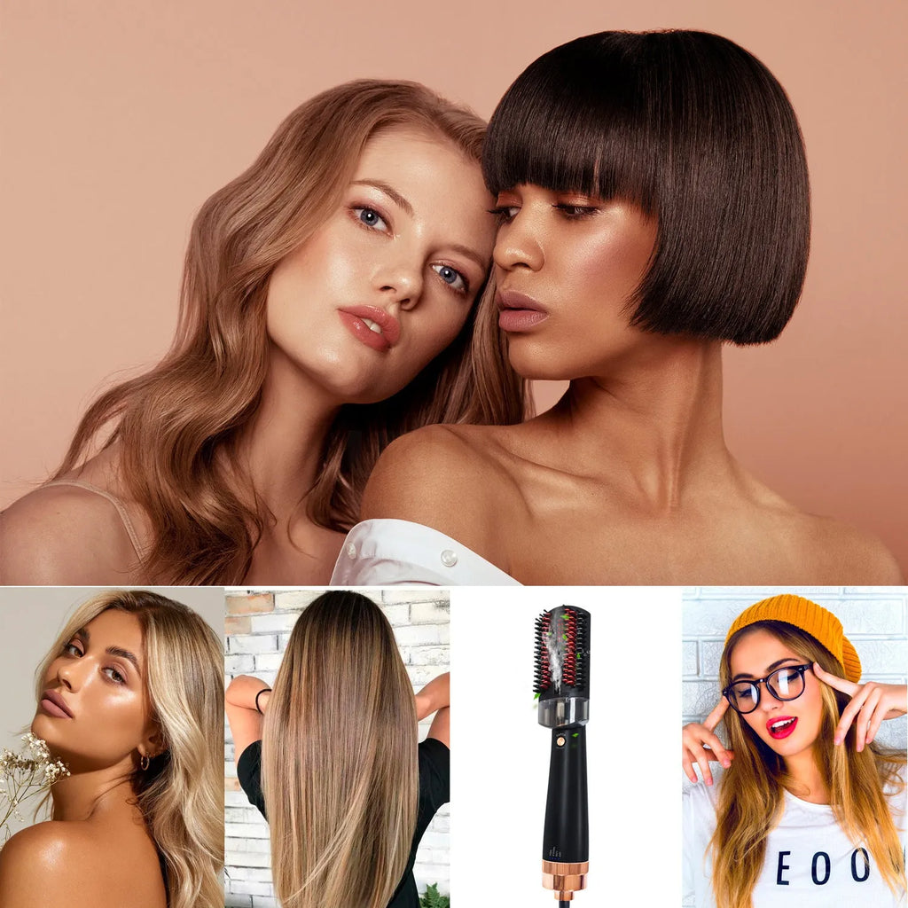 Black and pink hot air styling comb with anion spray function and tourmaline ceramic heating