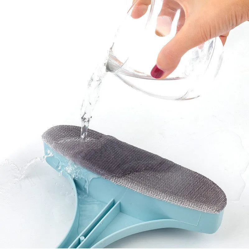 Window cleaning brush with optional glass scraper and crevice brush tool in blue or pink colours