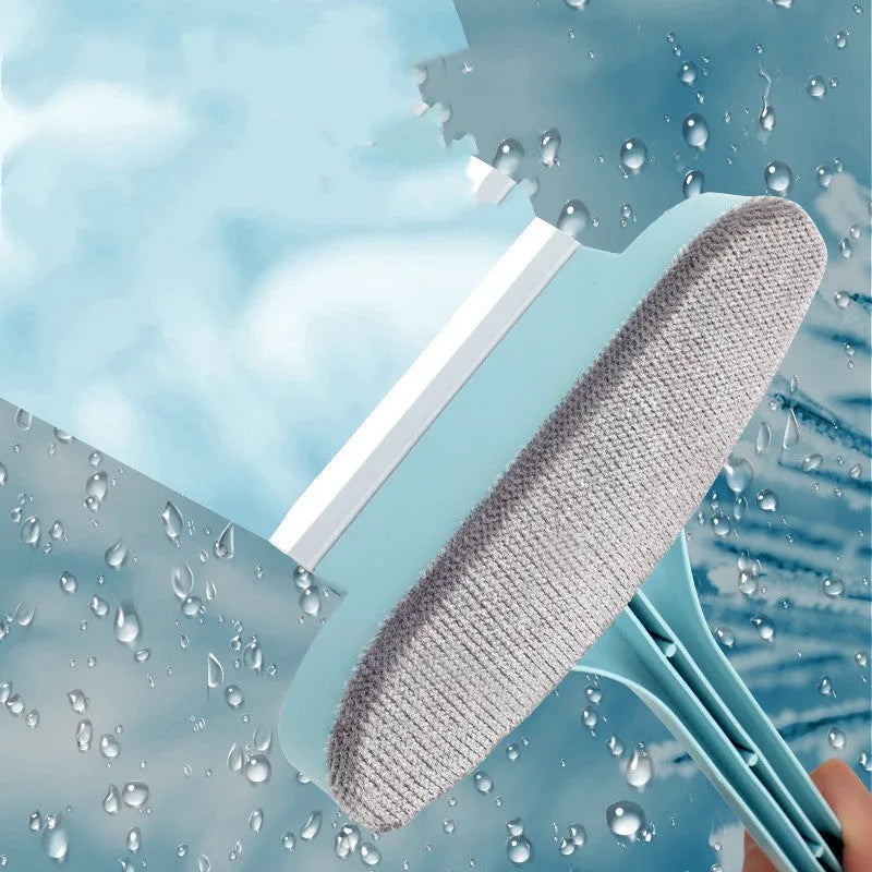 Window cleaning brush with optional glass scraper and crevice brush tool in blue or pink colours