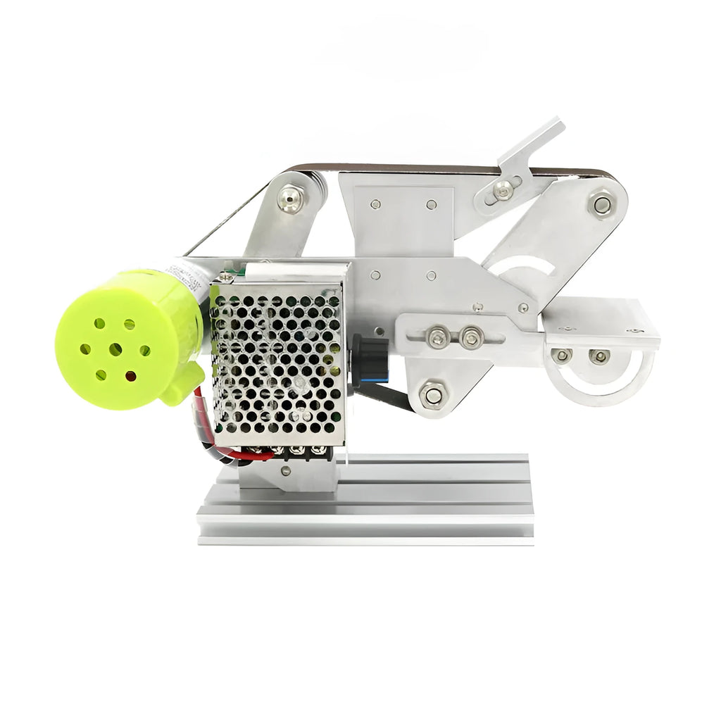 895 fixed-angle desktop sharpener with speed-adjusting belt mechanism on workshop bench