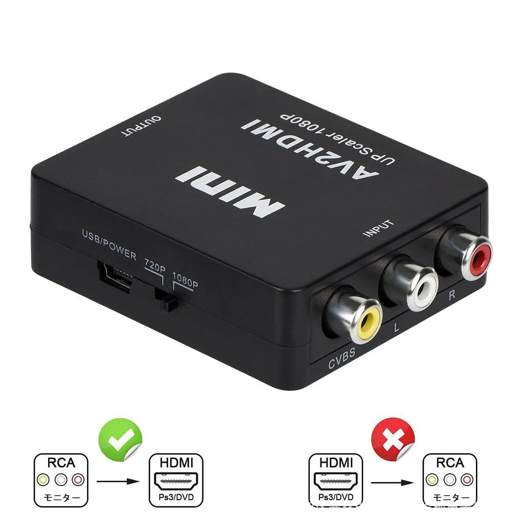 Black and white AV to HDMI converter with 0.5 metre cable for 1080P signal conversion