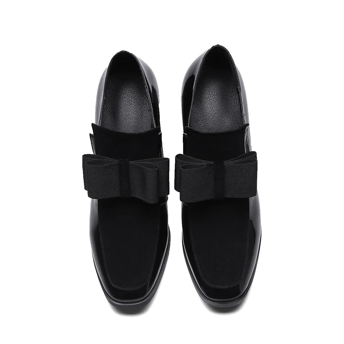 Women's black patent leather high heels with thick heel and square toe in large sizes