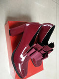 Women's black patent leather high heels with thick heel and square toe in large sizes