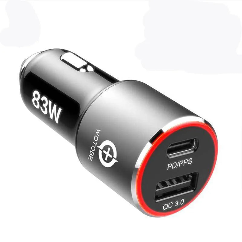 83W dual-port fast car charger with USB-C and QC3.0 ports for laptops and phones