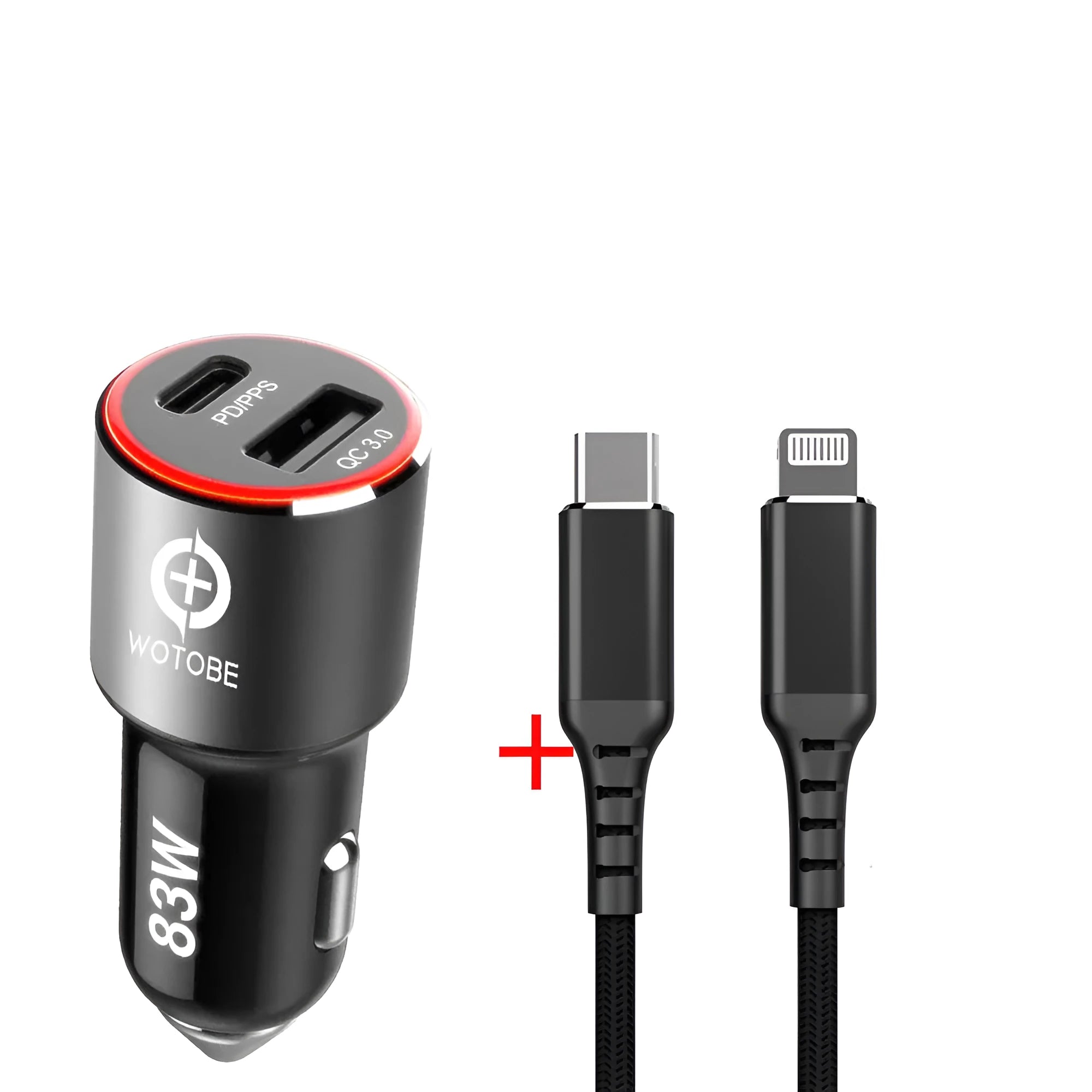 83W dual-port fast car charger with USB-C and QC3.0 ports for laptops and phones