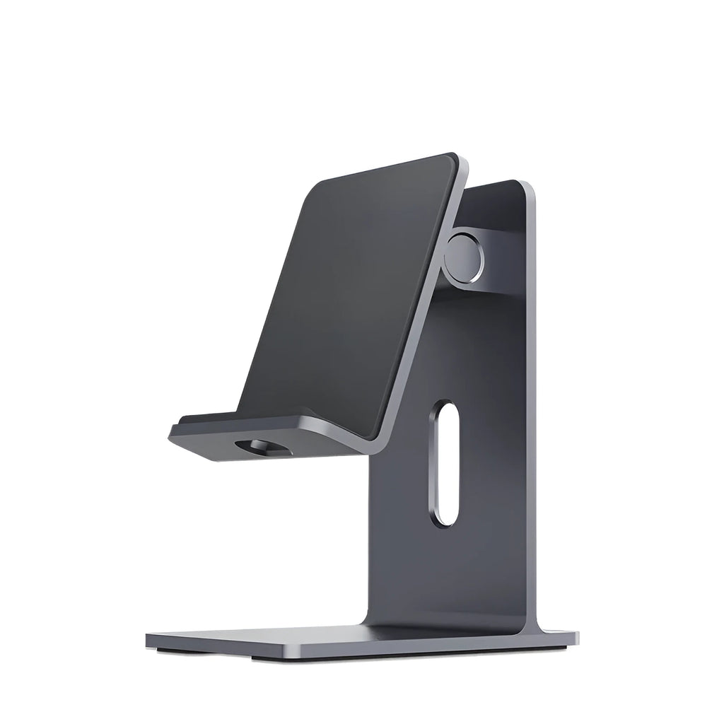 Alloy desktop phone holder bracket in dark space grey or silver for mobile phones and tablets