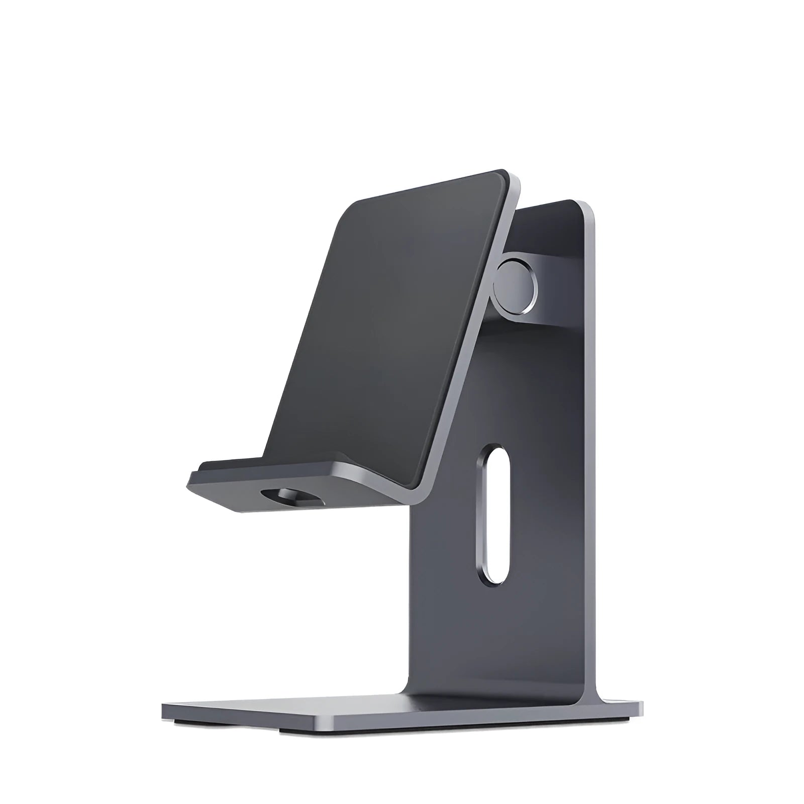 Alloy desktop phone holder bracket in dark space grey or silver for mobile phones and tablets