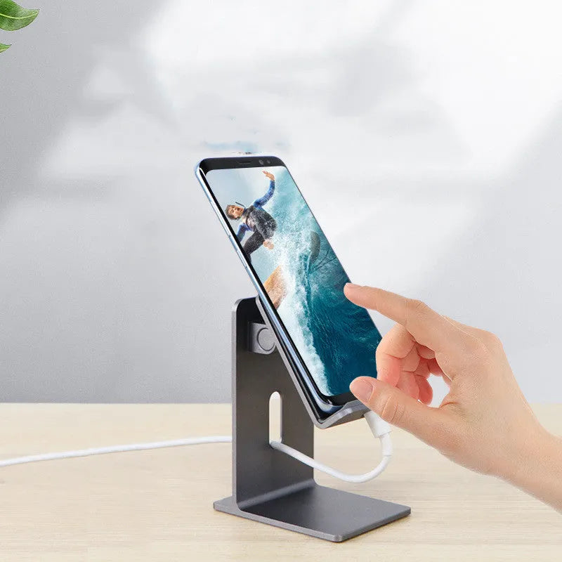 Alloy desktop phone holder bracket in dark space grey or silver for mobile phones and tablets