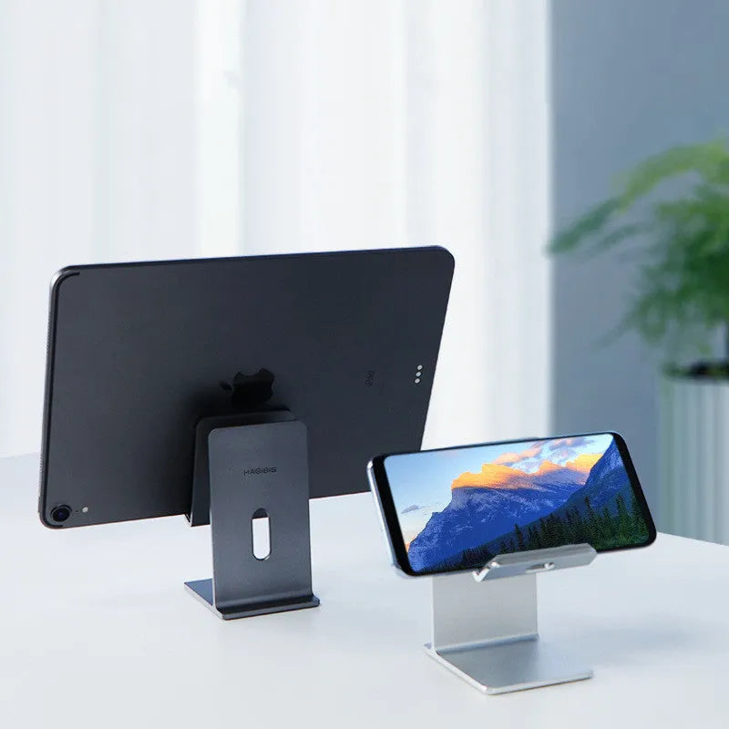 Alloy desktop phone holder bracket in dark space grey or silver for mobile phones and tablets