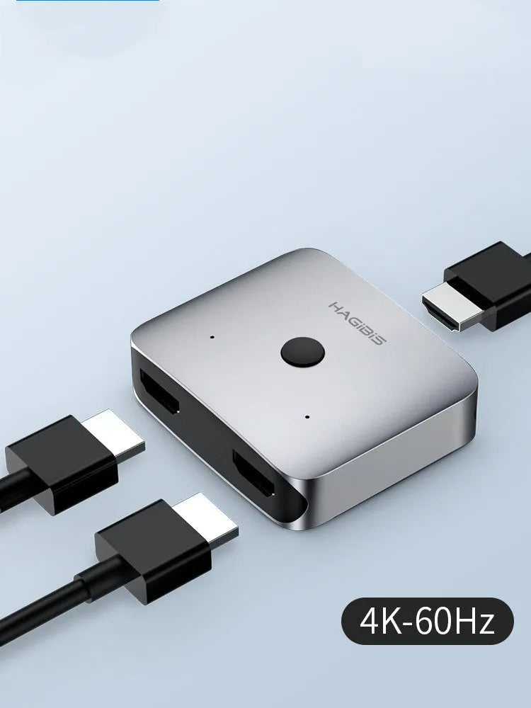 Grey HDMI 1 input 2 output switcher splitter device for connecting single source to dual displays