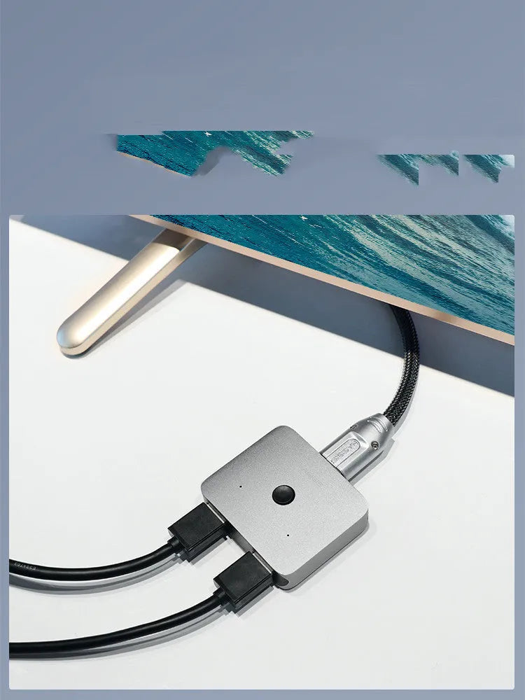 Grey HDMI 1 input 2 output switcher splitter device for connecting single source to dual displays