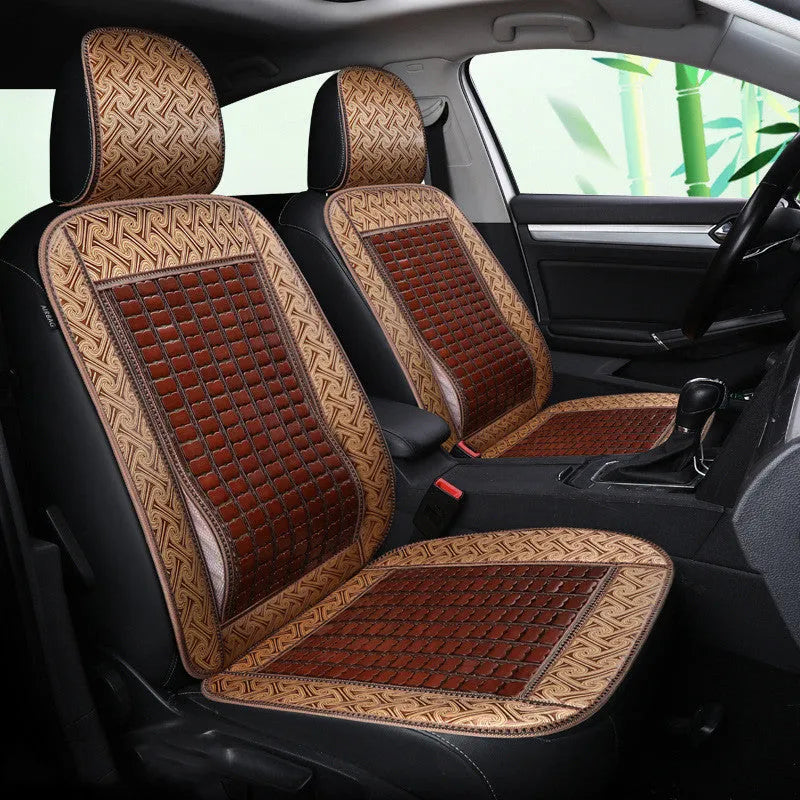 Breathable bamboo car seat cover in beige flat style for Wuling Rongguang double row seat