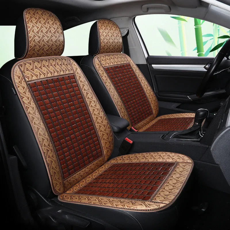 Breathable bamboo car seat cover in beige flat style for Wuling Rongguang double row seat