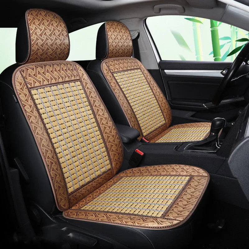 Breathable bamboo car seat cover in beige flat style for Wuling Rongguang double row seat