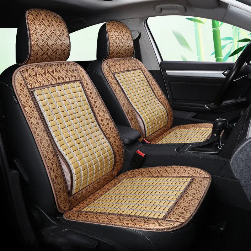 Breathable bamboo car seat cover in beige flat style for Wuling Rongguang double row seat