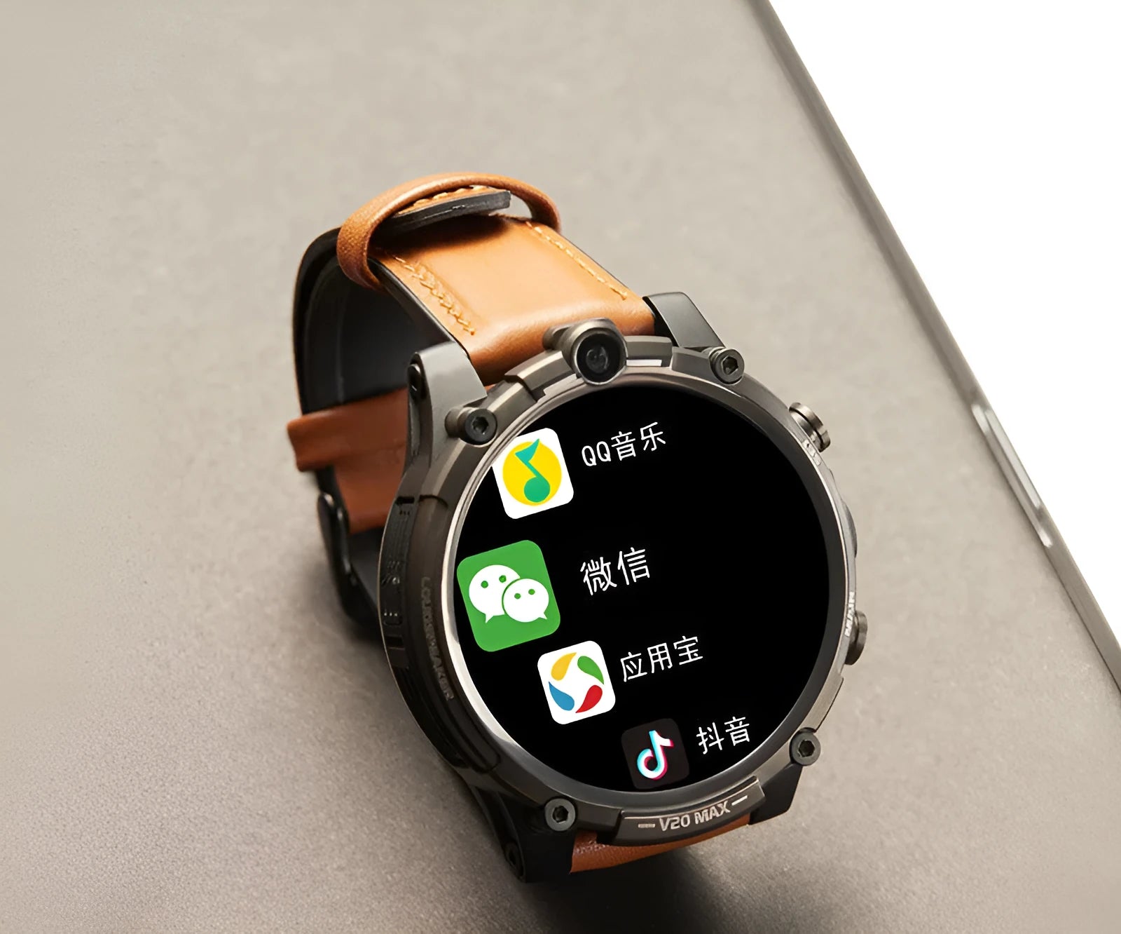 Black 4G smartwatch with 1.6-inch touchscreen display showing video calling interface and heart rate monitoring