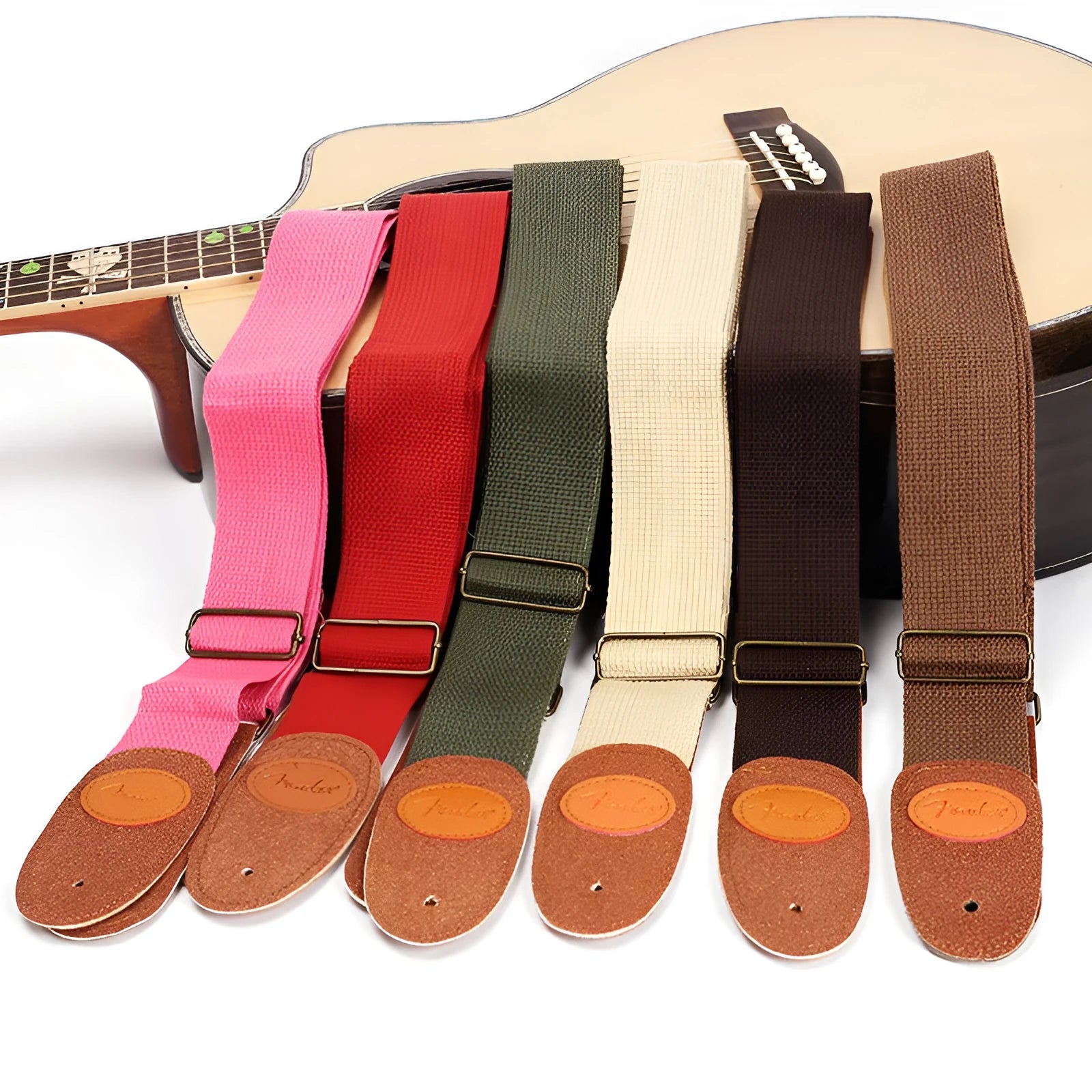 Nylon guitar strap in brown colour for electric or folk wooden guitars