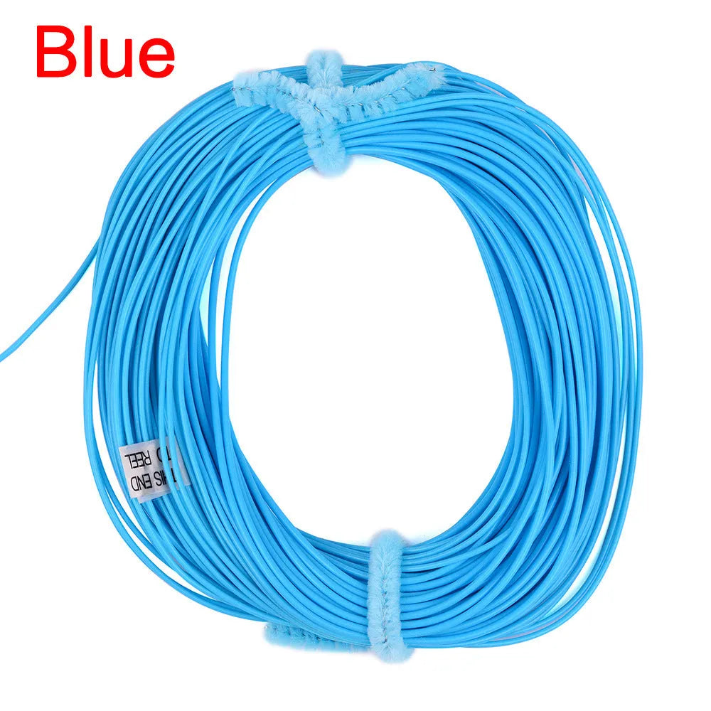 Multi-color floating fly fishing line in PVC and nylon with colours blue, green, orange, and yellow in sizes 2.0 to 8.0