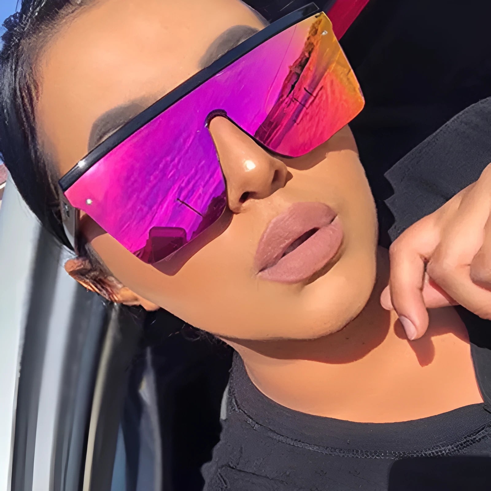 Retro rice nail sunglasses for men and women with black PC frame and lens