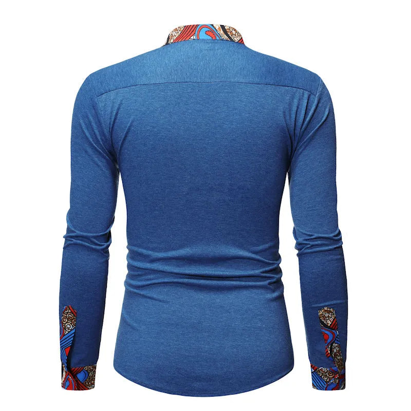 Men's long sleeve polyester shirt in light blue, plain design, non-iron finish, summer casual wear